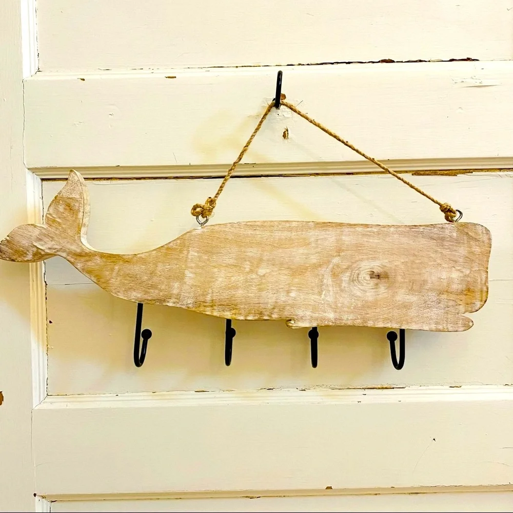 NEW without TAGS Recycled Wood Whale Coat Rack